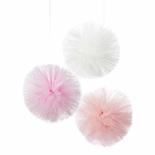 Pompom tulle bianco rosa - bianco, da